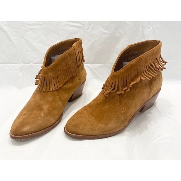 JOIE Makena Suede Fringe Ankle Boots Booties Shoe Camel Tan Sz 37.5/6 US - Picture 2 of 7